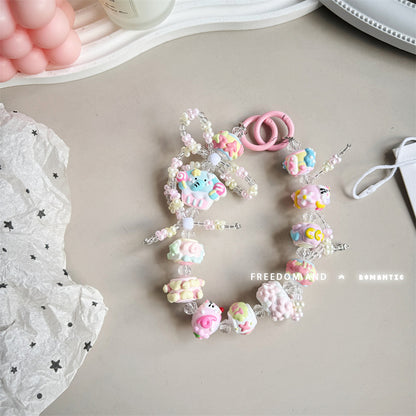 Cream hand-painted beaded cute beads with bracelet DIY bag pendant contrasting color keychain mobile phone chain