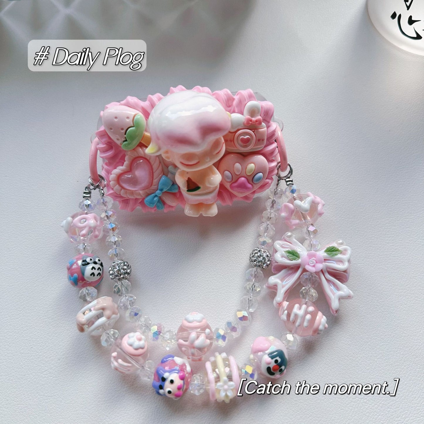 DIY hand-painted beads mobile phone short chain double chain mobile phone back clip chain