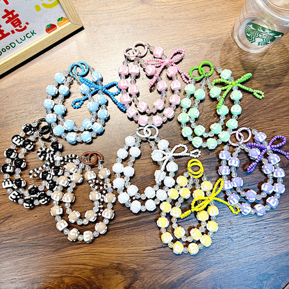 Double chain cake beads beaded mobile phone chain key chain bag pendant car key chain ladies pendant gift