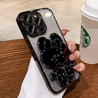 Suitable for iPhone15 mobile phone case gradient glitter rabbit mirror Apple 16 new silicone 14Promax bracket