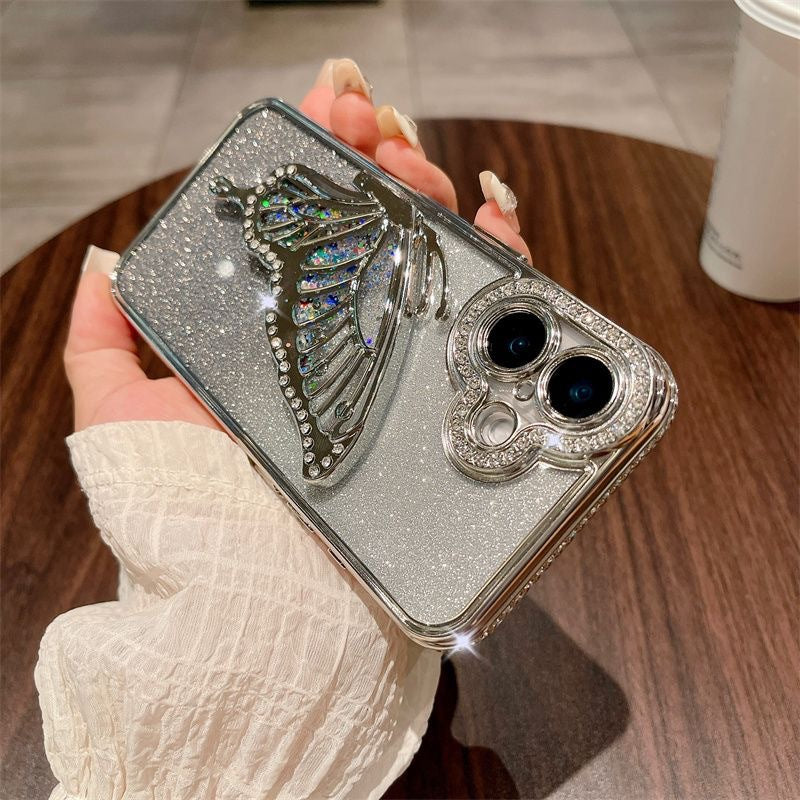 New gradient diamond quicksand butterfly simple suitable for iPhone16Promax mobile phone case 15promax anti-fall
