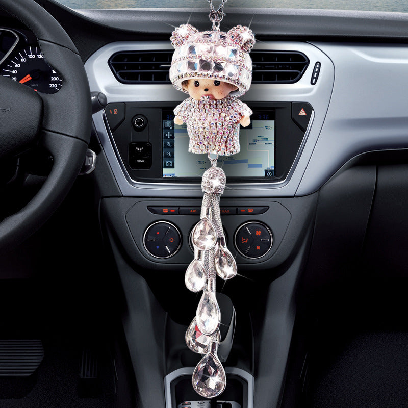 Ladies Car Hanging Diamond Doll Fashion Crystal Car Pendant Rearview Mirror Car Decoration Gift Car Ornament