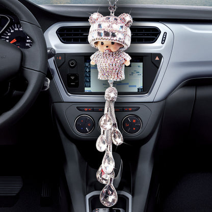 Ladies Car Hanging Diamond Doll Fashion Crystal Car Pendant Rearview Mirror Car Decoration Gift Car Ornament