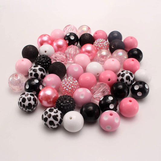 Pink+Black and White Cow Pattern Mixed Color Beads
