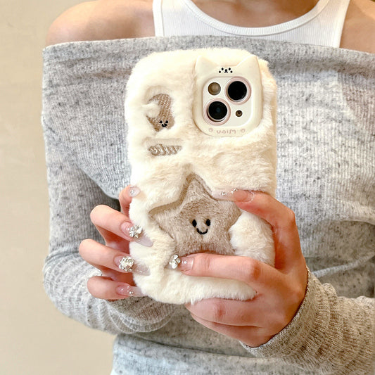 Suitable for iPhone16 promax plush mobile phone case stars moon cat apple 15 cartoon clouds anti-fall 14 protective case