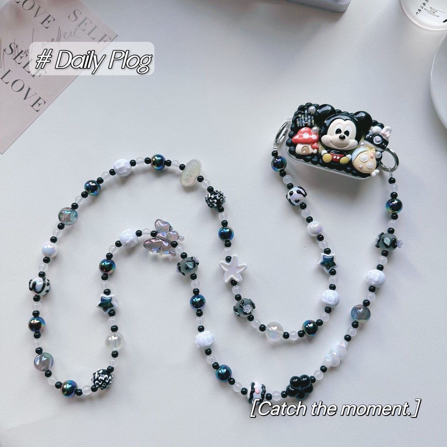 Mobile phone back clip crossbody long chain DIY hand-painted bead bag chain