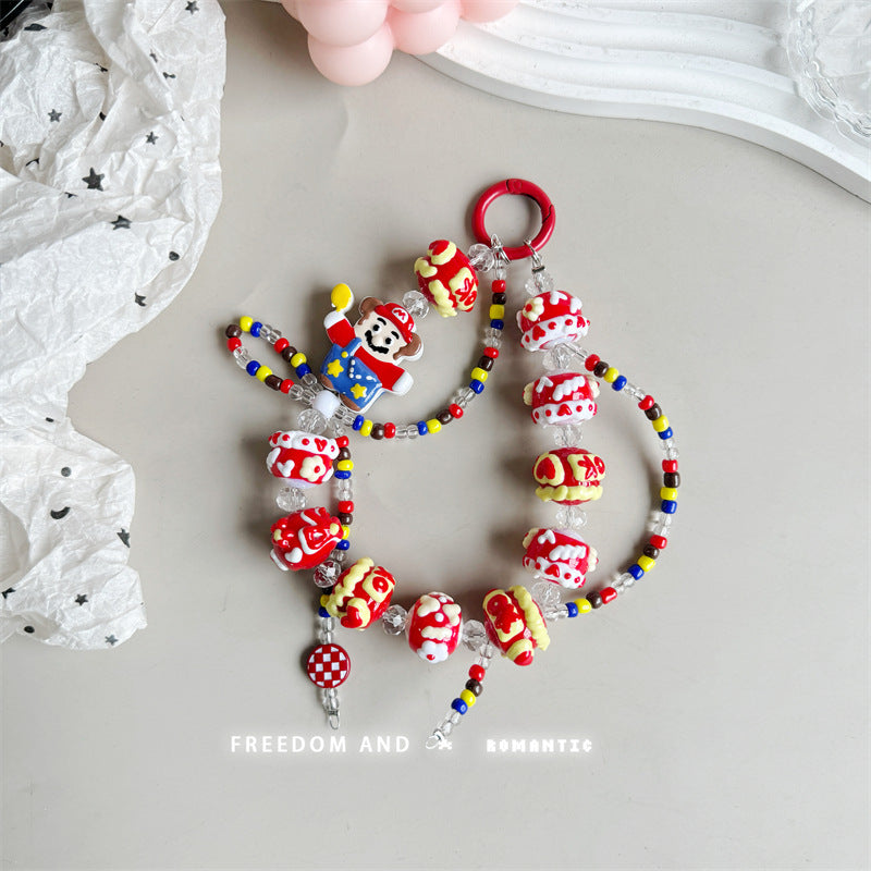 Cream hand-painted beaded cute beads with bracelet DIY bag pendant contrasting color keychain mobile phone chain