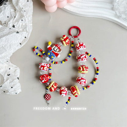 Cream hand-painted beaded cute beads with bracelet DIY bag pendant contrasting color keychain mobile phone chain