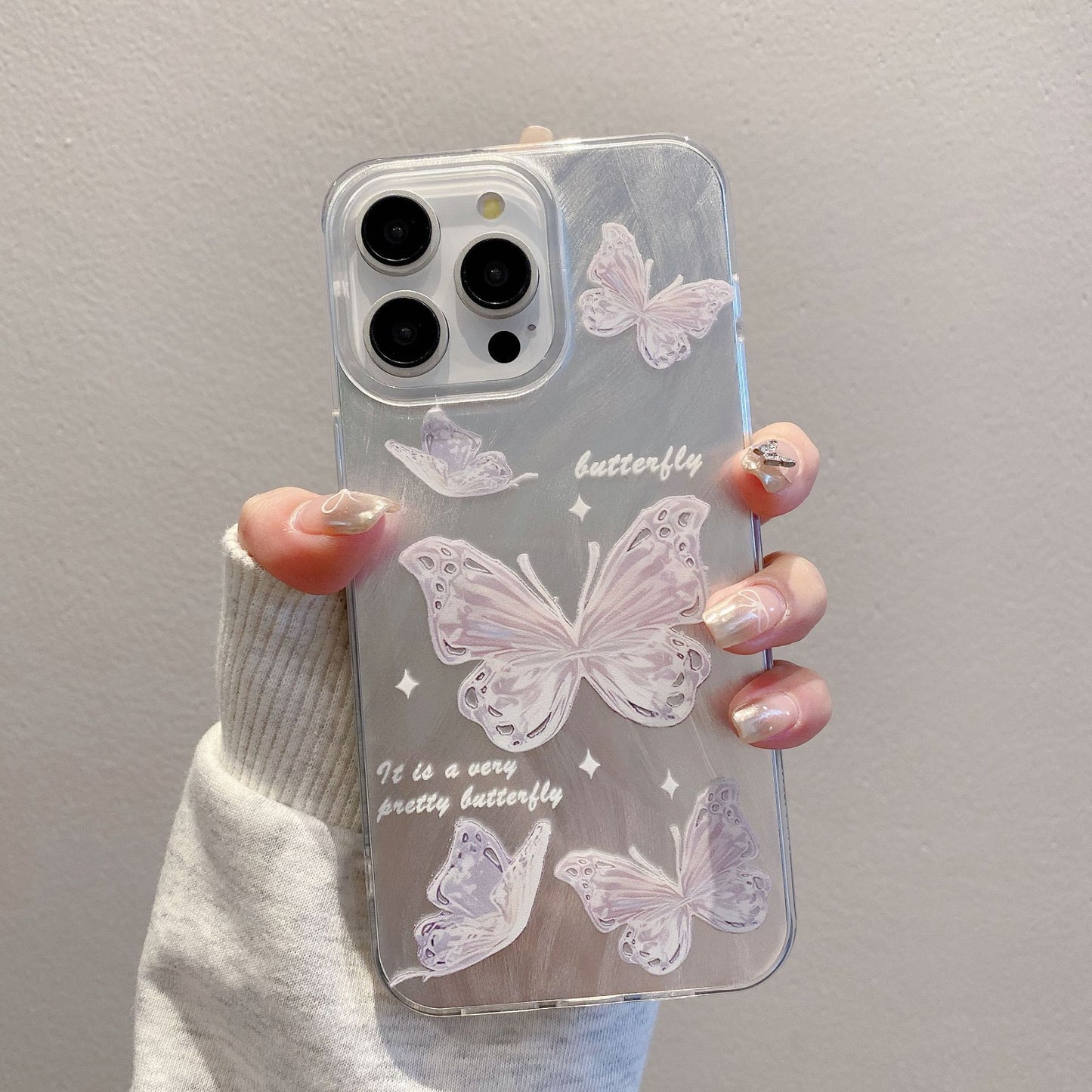 Suitable for iphone15 mobile phone case iphone13 beautiful butterfly invisible bracket feather yarn laser