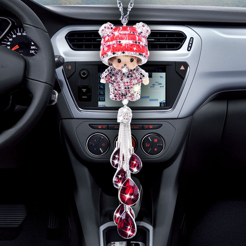 Ladies Car Hanging Diamond Doll Fashion Crystal Car Pendant Rearview Mirror Car Decoration Gift Car Ornament