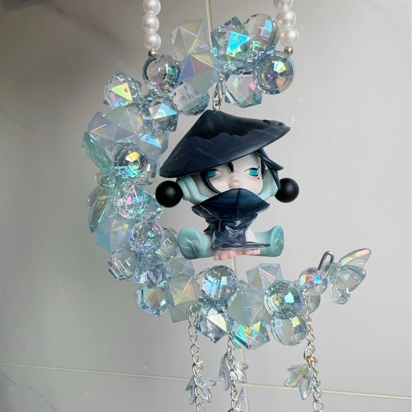 Car pendant Bubble Mart finished product car hanging flashing beads moon car hanging luminous style