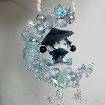 Car pendant Bubble Mart finished product car hanging flashing beads moon car hanging luminous style