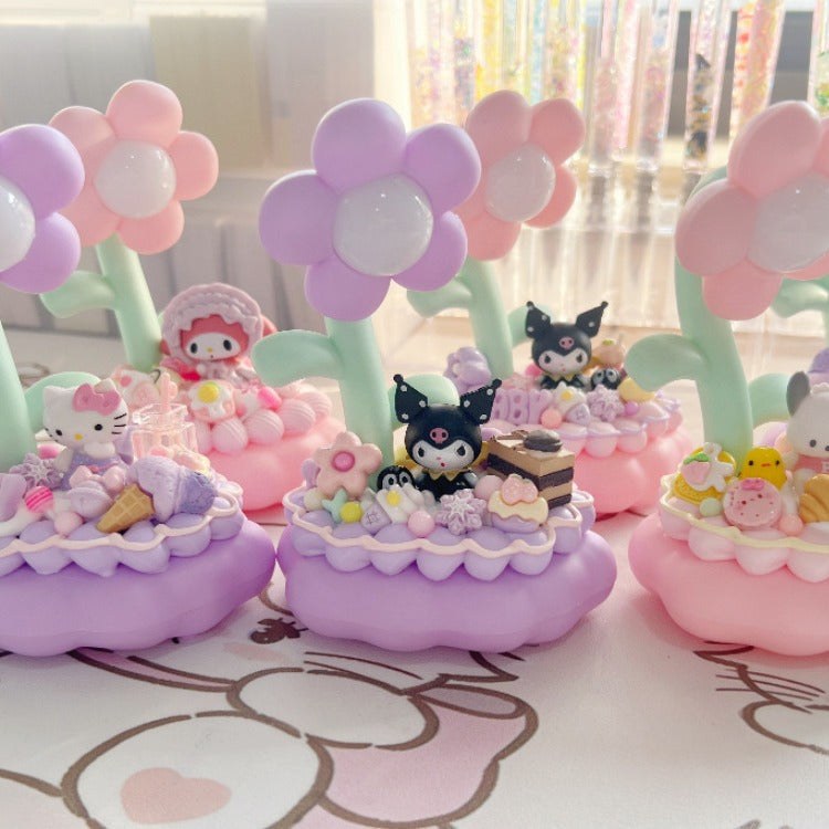 Cream glue finished flower night light Sanrio Kurome Melody mini cute luminous ornament gift