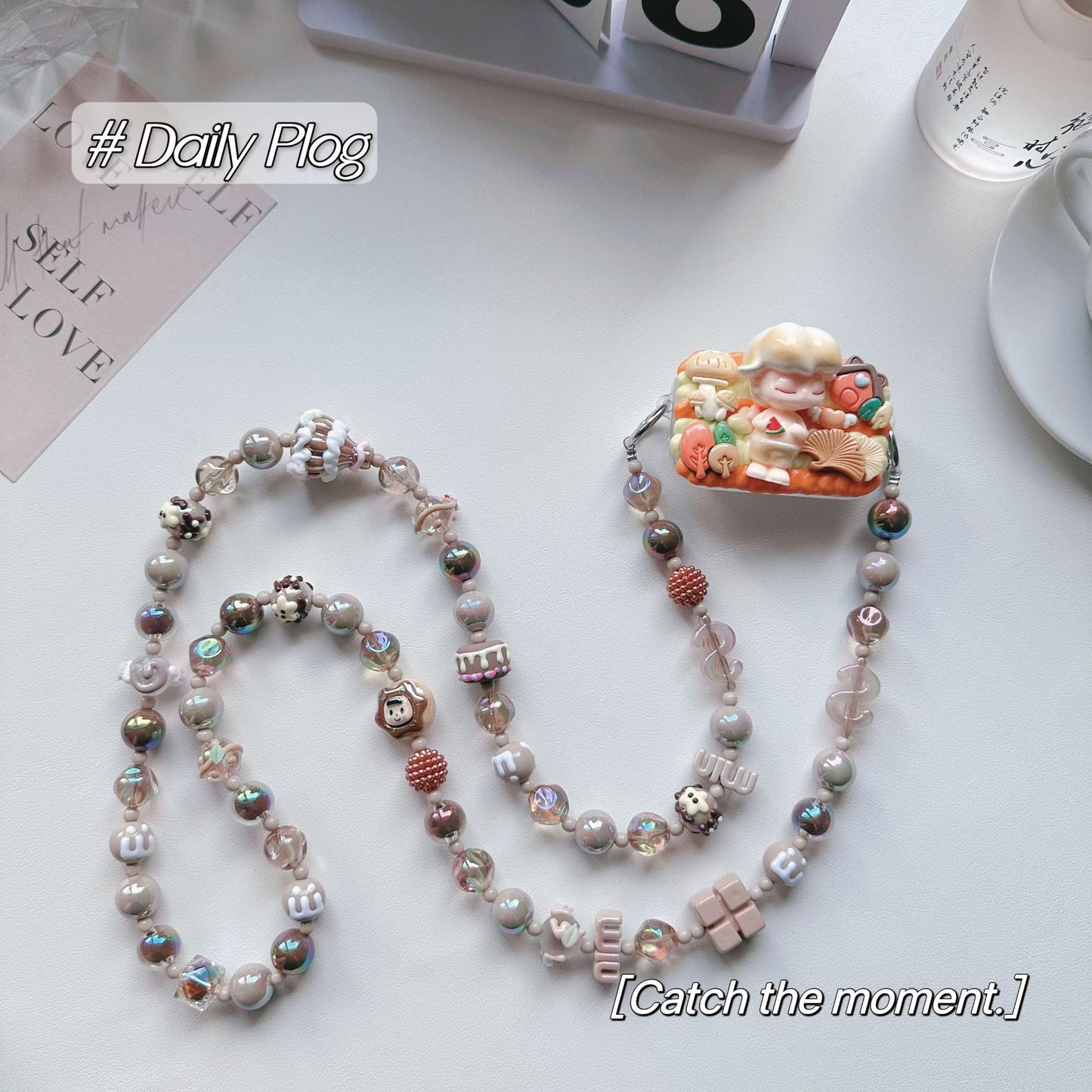 Mobile phone back clip crossbody long chain DIY hand-painted bead bag chain