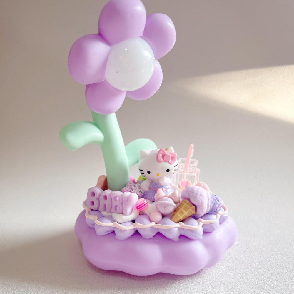 Cream glue finished flower night light Sanrio Kurome Melody mini cute luminous ornament gift
