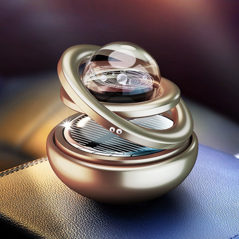 Car perfume aromatherapy solar-powered double-ring suspended rotating ornaments high-end car interior decorations with long-lasting fragrance