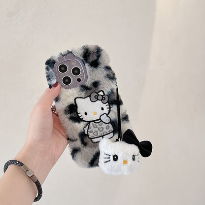 Autumn and winter plush cartoon cute Hello Kitty iPhone16 Apple 15 suitable for 13/14pro max mobile phone case