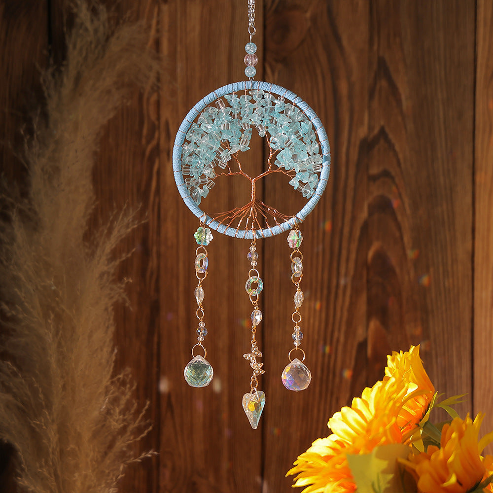 Light luxury tree of life dream catcher crystal stone hand-woven handicraft wind chime car pendant