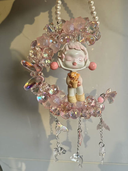 Car pendant Bubble Mart finished product car hanging flashing beads moon car hanging luminous style