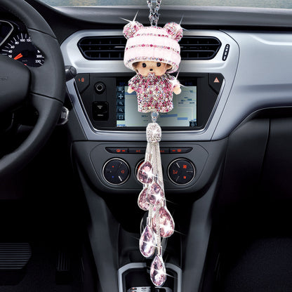 Ladies Car Hanging Diamond Doll Fashion Crystal Car Pendant Rearview Mirror Car Decoration Gift Car Ornament