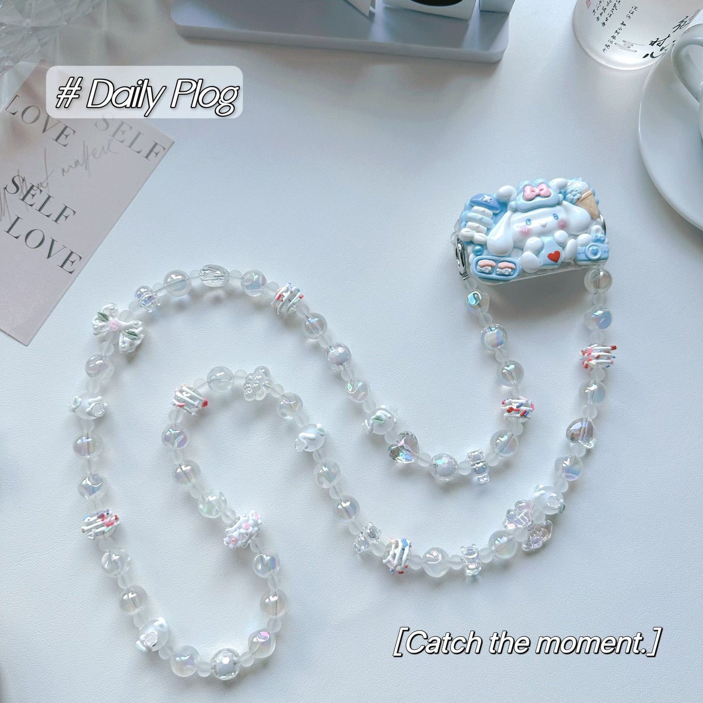 Mobile phone back clip crossbody long chain DIY hand-painted bead bag chain