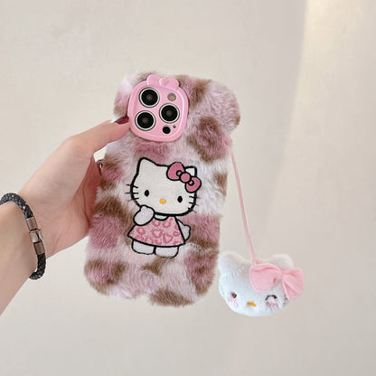 Autumn and winter plush cartoon cute Hello Kitty iPhone16 Apple 15 suitable for 13/14pro max mobile phone case