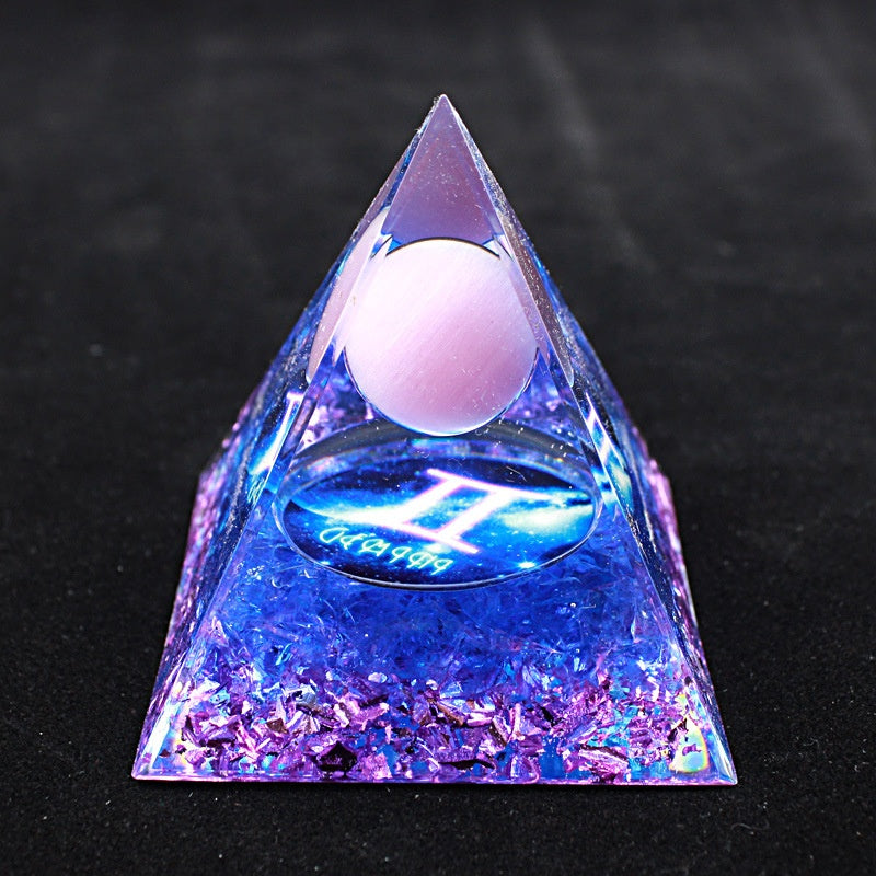 Luminous version Twelve constellations acrylic resin crystal pyramid desktop car handmade ornaments