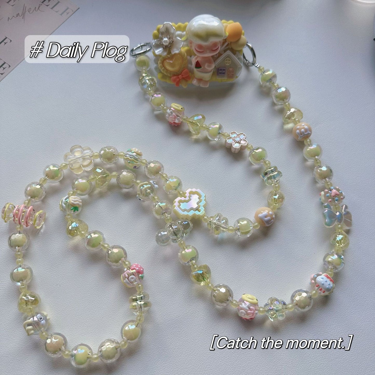 Mobile phone back clip crossbody long chain DIY hand-painted bead bag chain