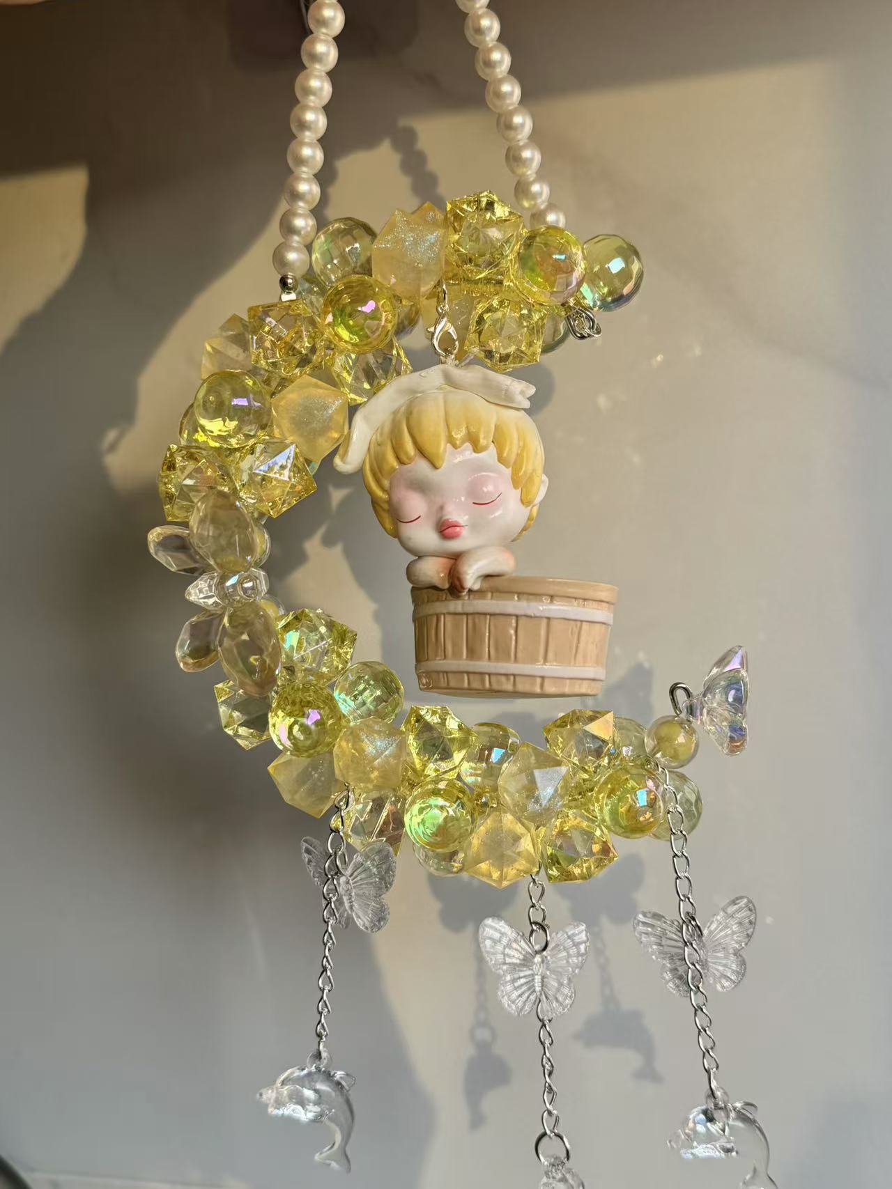 Car pendant Bubble Mart finished product car hanging flashing beads moon car hanging luminous style