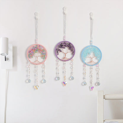 Light luxury tree of life dream catcher crystal stone hand-woven handicraft wind chime car pendant