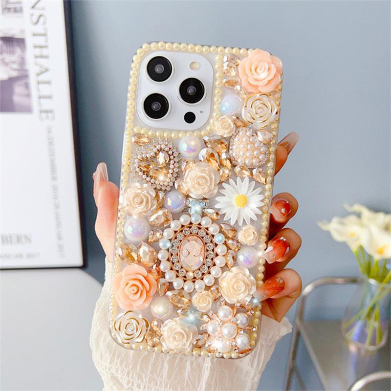 Rose pearl mobile phone case for iPhone 16 14 promax love suitable for iPhone 15 chrysanthemum protective cover