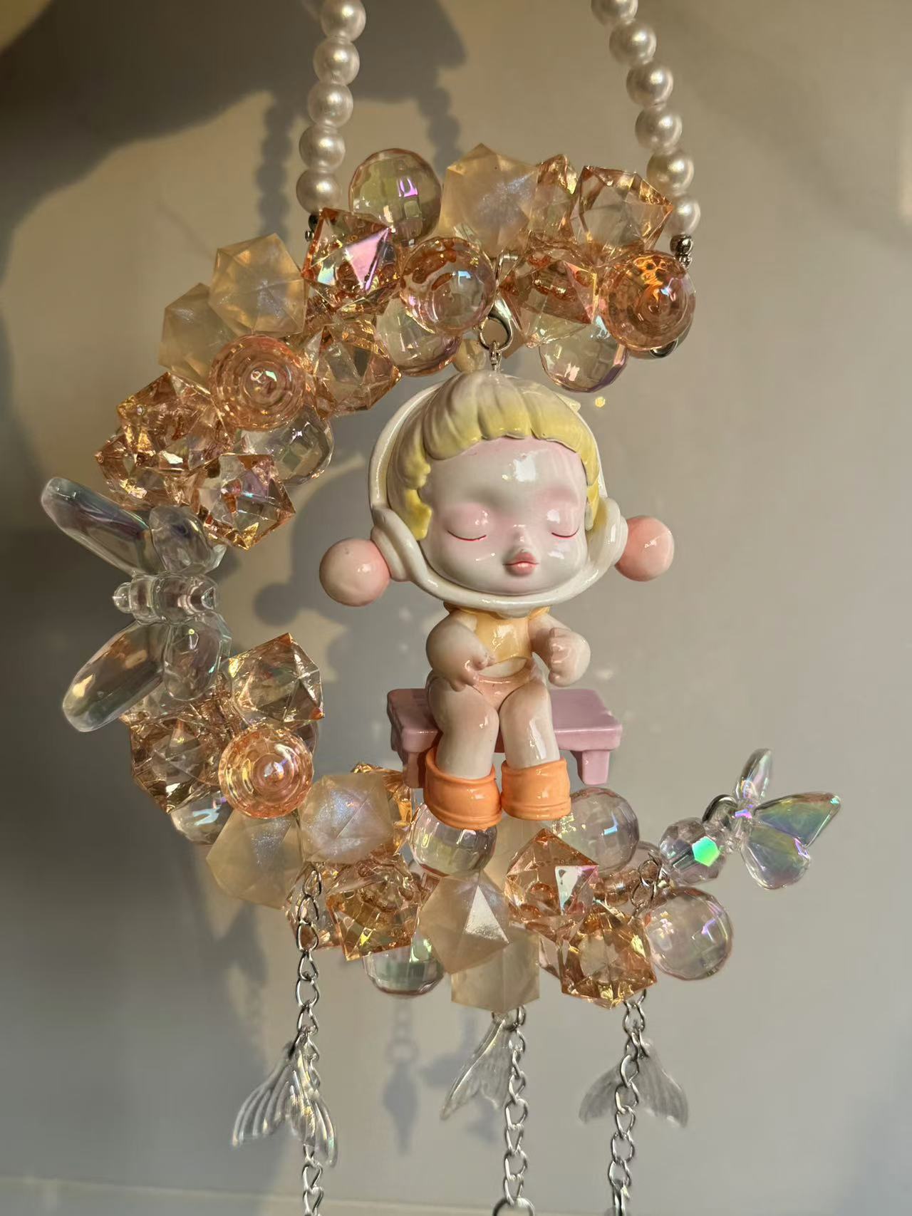 Car pendant Bubble Mart finished product car hanging flashing beads moon car hanging luminous style