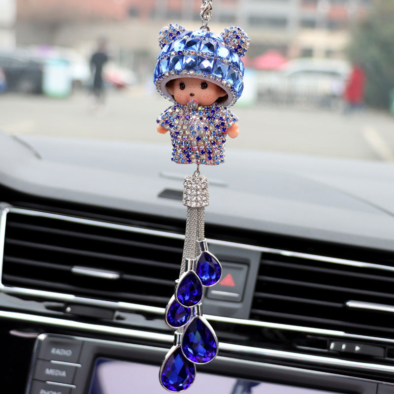 Ladies Car Hanging Diamond Doll Fashion Crystal Car Pendant Rearview Mirror Car Decoration Gift Car Ornament