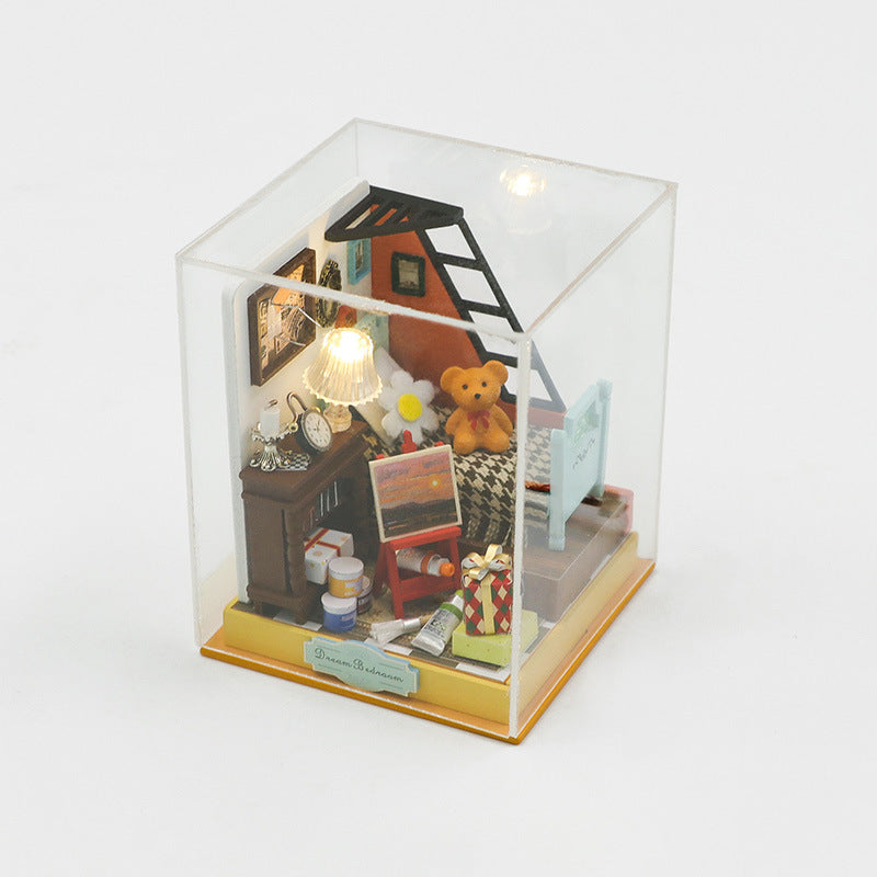 diy cabin wooden handmade building assembly mini cabin creative toys gift giving ornaments