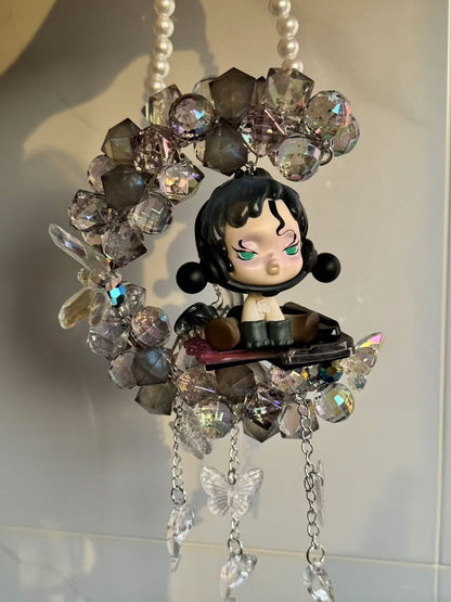 Car pendant Bubble Mart finished product car hanging flashing beads moon car hanging luminous style