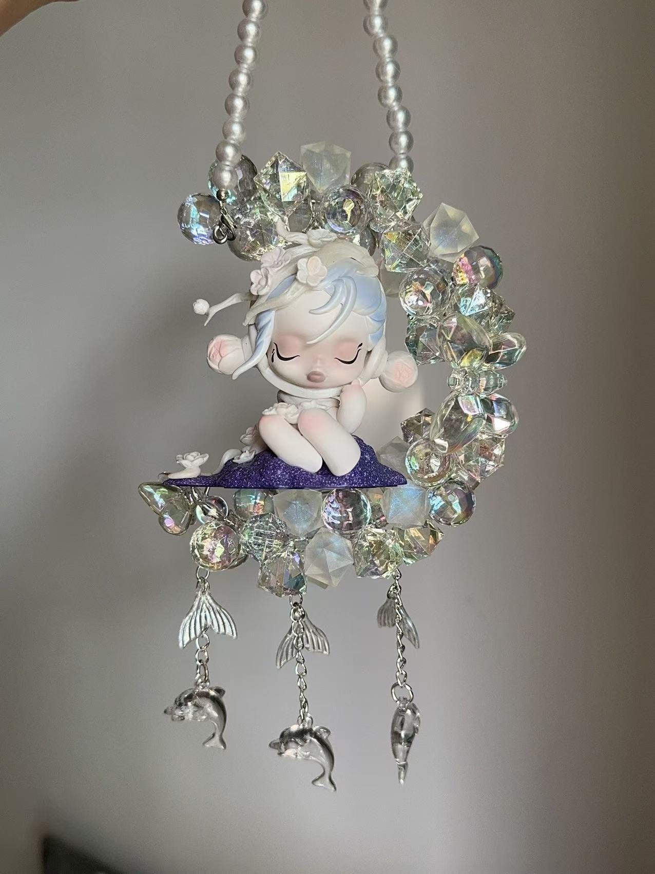 Car pendant Bubble Mart finished product car hanging flashing beads moon car hanging luminous style