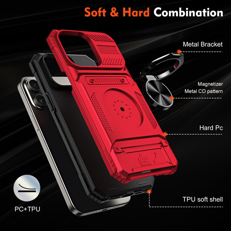 Suitable for iPhone16ProMax mobile phone case hidden card iPhone15 car magnetic 14 ring holder
