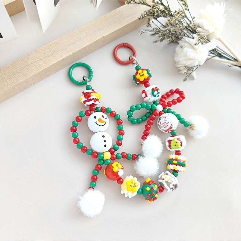 Christmas snowman beaded mobile phone chain Christmas style pendant lanyard car keychain decoration bag pendant