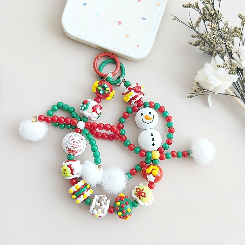 Christmas snowman beaded mobile phone chain Christmas style pendant lanyard car keychain decoration bag pendant