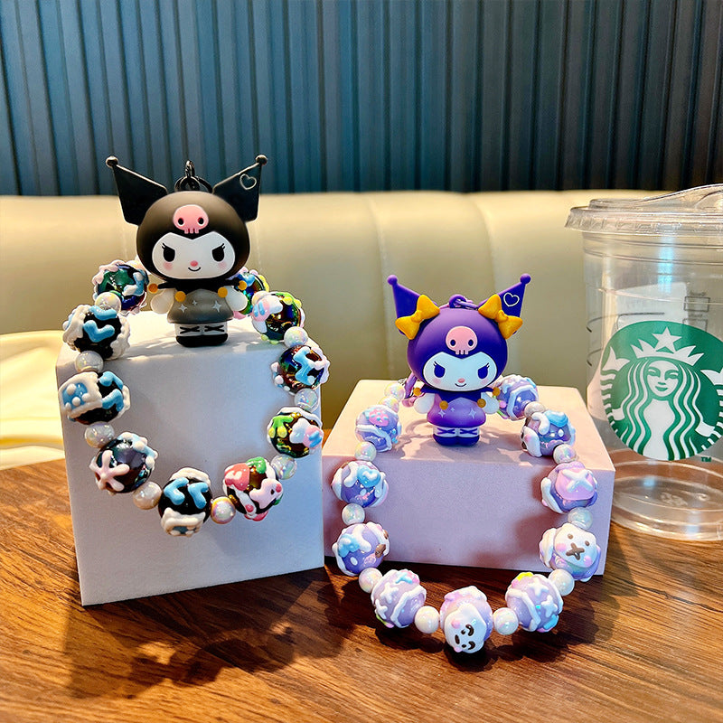 Kuromi DIY beaded bracelet keychain car bag pendant keychain doll gift