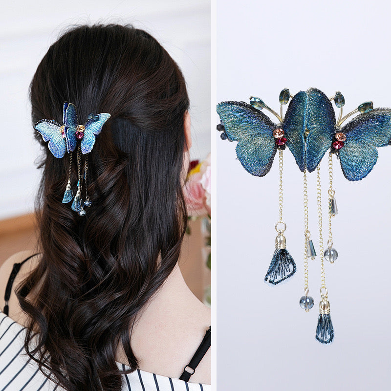 Pinzas para el pelo de mariposa de metal para mujer, accesorios para el cabello con colgante de temperamento premium