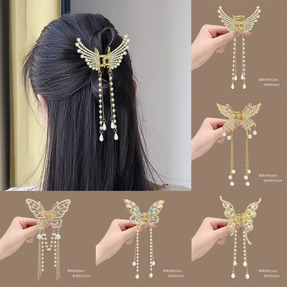 Pinzas para el pelo de mariposa de metal para mujer, accesorios para el cabello con colgante de temperamento premium