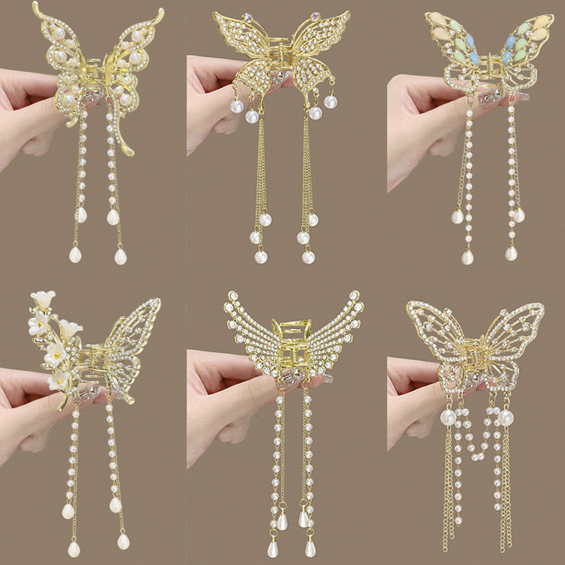 Pinzas para el pelo de mariposa de metal para mujer, accesorios para el cabello con colgante de temperamento premium
