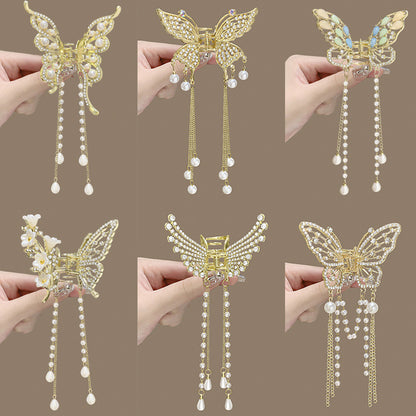 Pinzas para el pelo de mariposa de metal para mujer, accesorios para el cabello con colgante de temperamento premium