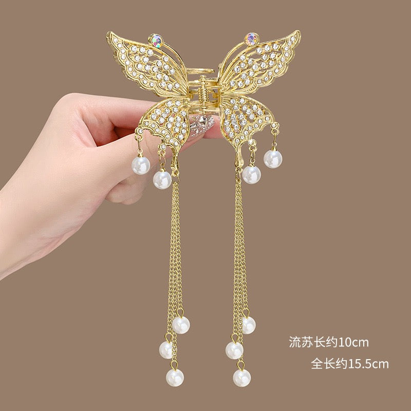Pinzas para el pelo de mariposa de metal para mujer, accesorios para el cabello con colgante de temperamento premium