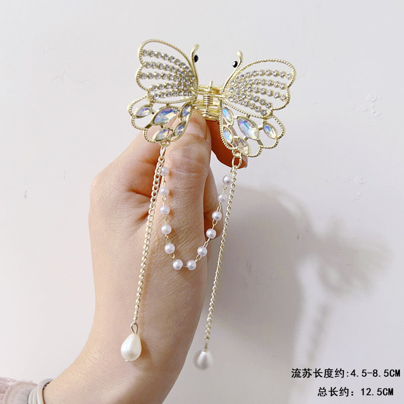 Pinzas para el pelo de mariposa de metal para mujer, accesorios para el cabello con colgante de temperamento premium